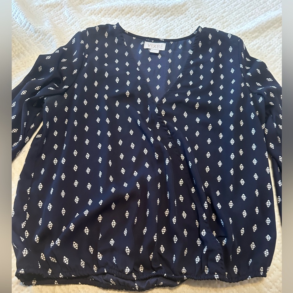 Navy Blue Patterned Wrap Top